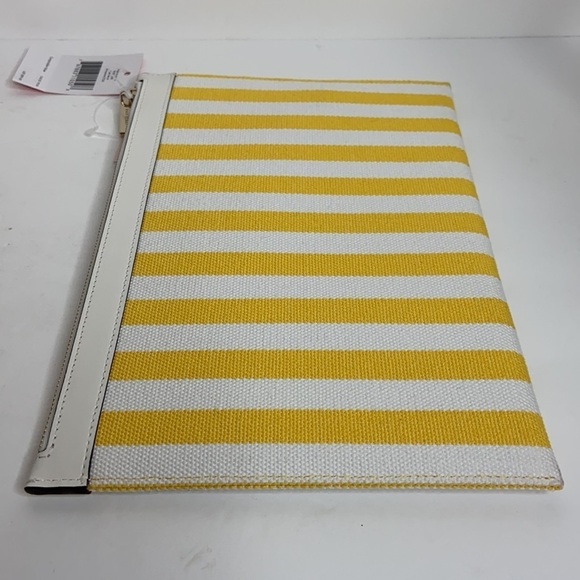 Kate Spade Women’s Yellow Striped Stone Canvas Large Zip Clutch NWT - Picture 8 of 11